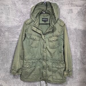 Buffalo David Bitton Utility Jacket Women's Size M Green Hooded 4 Pocket Cotton